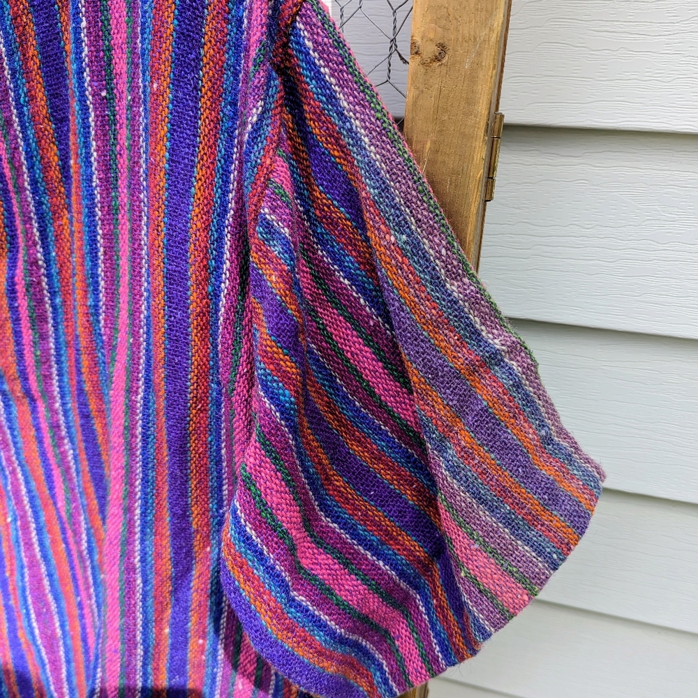 Vintage 1970s Purple Stripe Woven Boho Top Shirt M Retro Pink Bohemian VTG - Picture 2 of 4